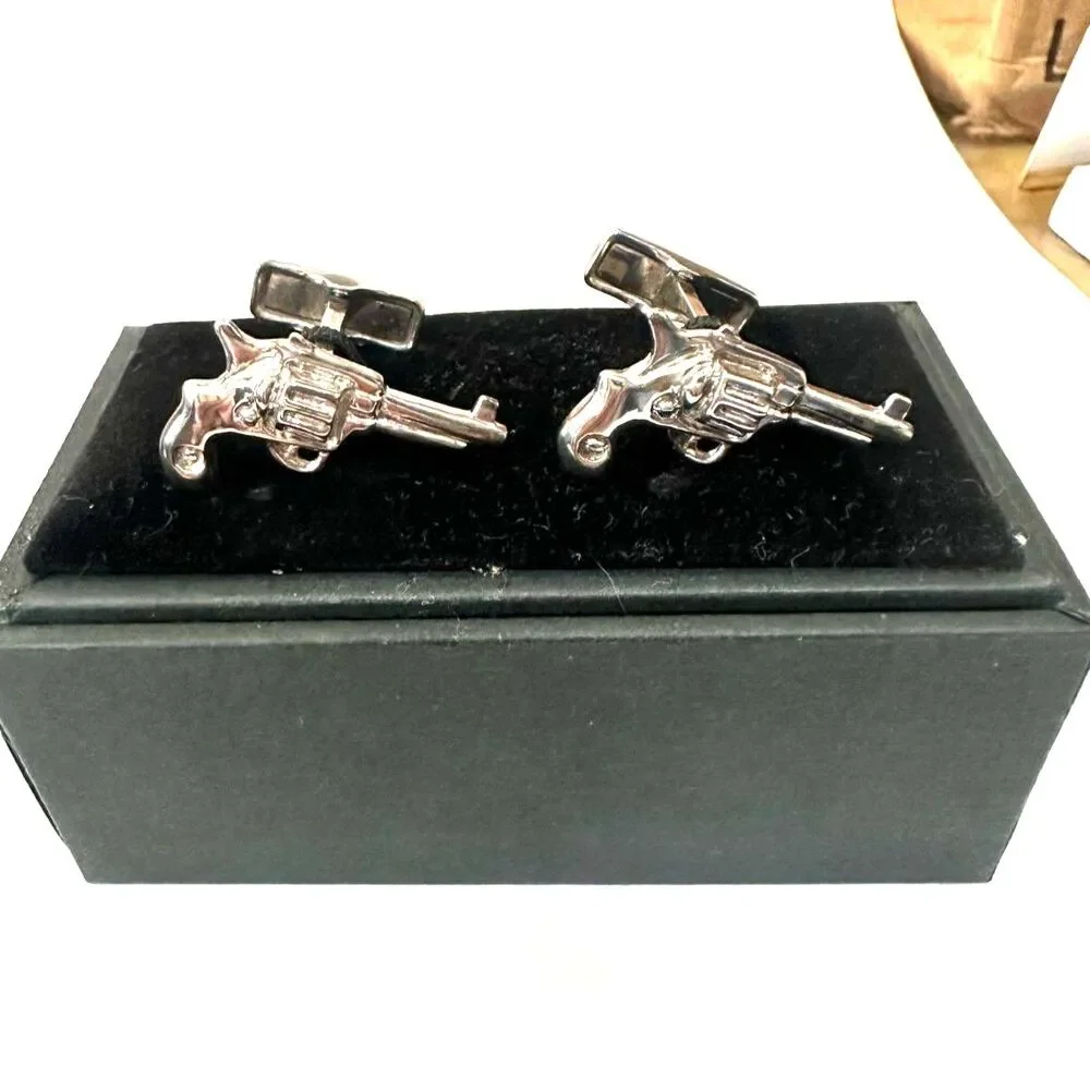 Revolver Pistol Sterling Silver Cufflinks